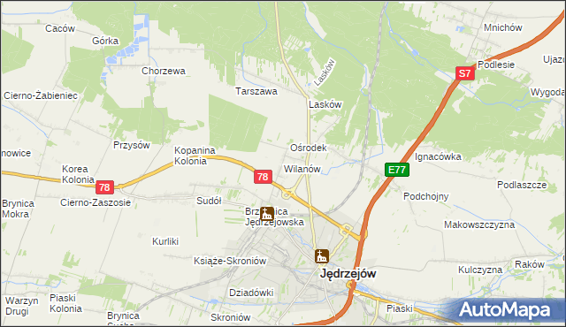 mapa Wilanów gmina Jędrzejów, Wilanów gmina Jędrzejów na mapie Targeo