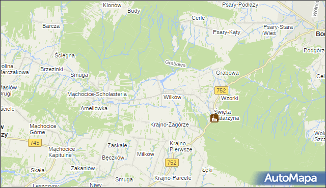 mapa Wilków gmina Bodzentyn, Wilków gmina Bodzentyn na mapie Targeo