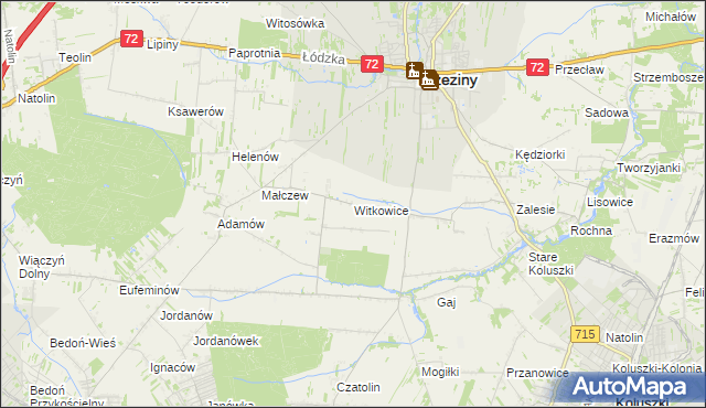 mapa Witkowice gmina Brzeziny, Witkowice gmina Brzeziny na mapie Targeo