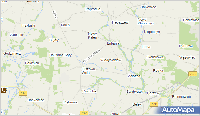 mapa Władysławów gmina Sadkowice, Władysławów gmina Sadkowice na mapie Targeo