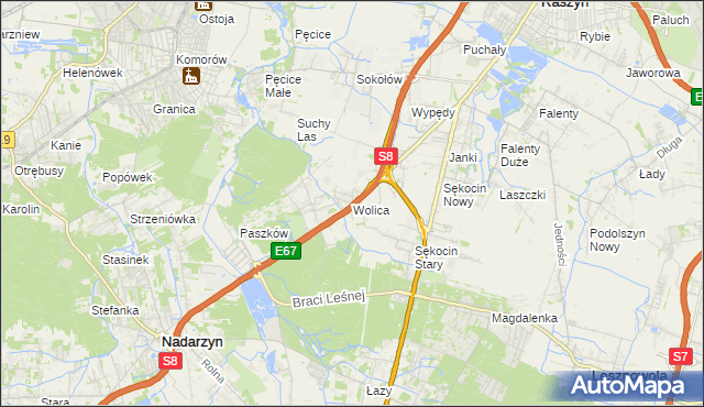 mapa Wolica gmina Nadarzyn, Wolica gmina Nadarzyn na mapie Targeo