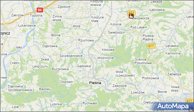 mapa Woźniczna, Woźniczna na mapie Targeo