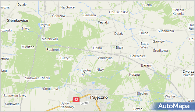 mapa Wręczyca gmina Pajęczno, Wręczyca gmina Pajęczno na mapie Targeo