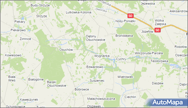 mapa Wygnanka gmina Mszczonów, Wygnanka gmina Mszczonów na mapie Targeo