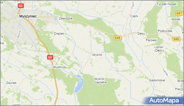 mapa Wykrot, Wykrot na mapie Targeo