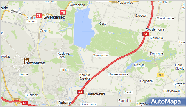 mapa Wymysłów gmina Bobrowniki, Wymysłów gmina Bobrowniki na mapie Targeo