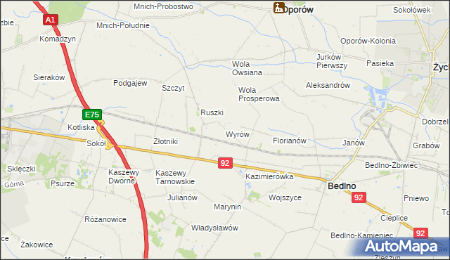 mapa Wyrów gmina Bedlno, Wyrów gmina Bedlno na mapie Targeo