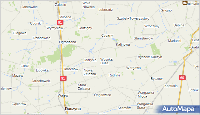 mapa Wysoka Duża gmina Kutno, Wysoka Duża gmina Kutno na mapie Targeo