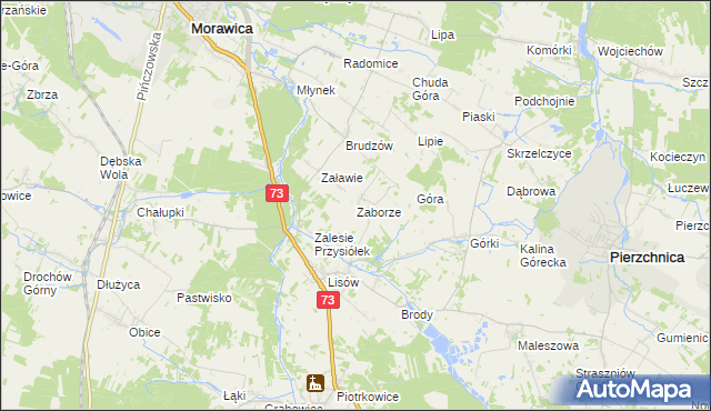 mapa Zaborze gmina Morawica, Zaborze gmina Morawica na mapie Targeo