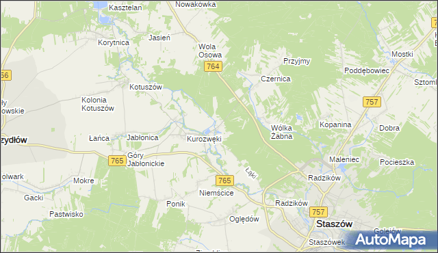 mapa Zagrody gmina Staszów, Zagrody gmina Staszów na mapie Targeo