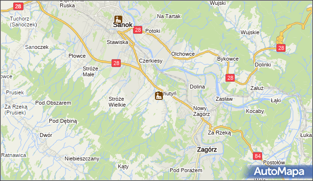 mapa Zahutyń, Zahutyń na mapie Targeo