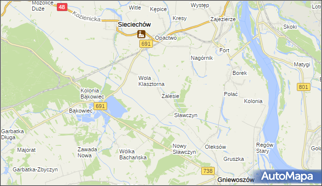 mapa Zalesie gmina Gniewoszów, Zalesie gmina Gniewoszów na mapie Targeo