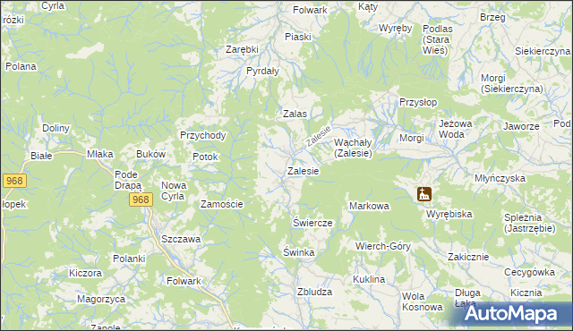 mapa Zalesie gmina Kamienica, Zalesie gmina Kamienica na mapie Targeo