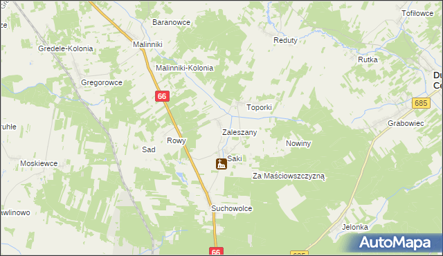 mapa Zaleszany gmina Kleszczele, Zaleszany gmina Kleszczele na mapie Targeo