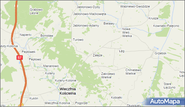 mapa Załęże gmina Wieczfnia Kościelna, Załęże gmina Wieczfnia Kościelna na mapie Targeo