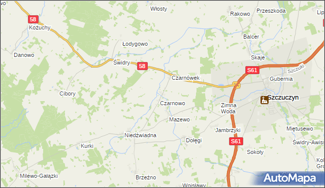 mapa Załuski gmina Szczuczyn, Załuski gmina Szczuczyn na mapie Targeo