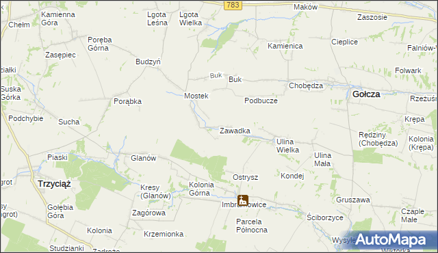 mapa Zawadka gmina Gołcza, Zawadka gmina Gołcza na mapie Targeo