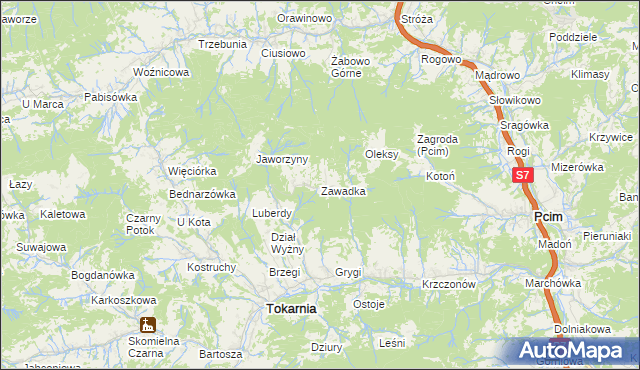 mapa Zawadka gmina Tokarnia, Zawadka gmina Tokarnia na mapie Targeo