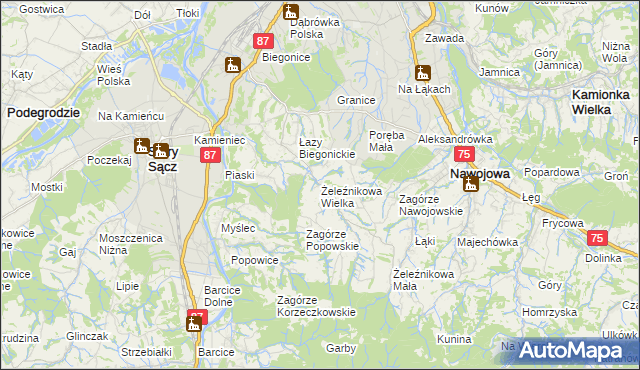 mapa Żeleźnikowa Wielka, Żeleźnikowa Wielka na mapie Targeo