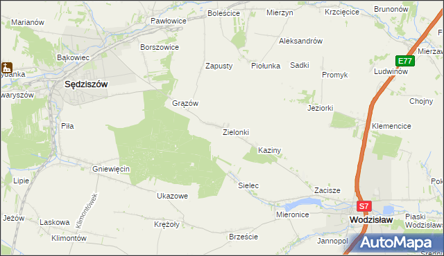 mapa Zielonki gmina Sędziszów, Zielonki gmina Sędziszów na mapie Targeo