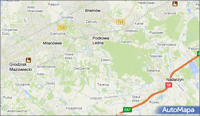 mapa Żółwin gmina Brwinów, Żółwin gmina Brwinów na mapie Targeo