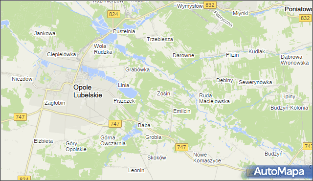 mapa Zosin gmina Opole Lubelskie, Zosin gmina Opole Lubelskie na mapie Targeo