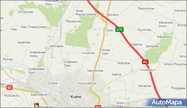 mapa Żurawieniec gmina Kutno, Żurawieniec gmina Kutno na mapie Targeo