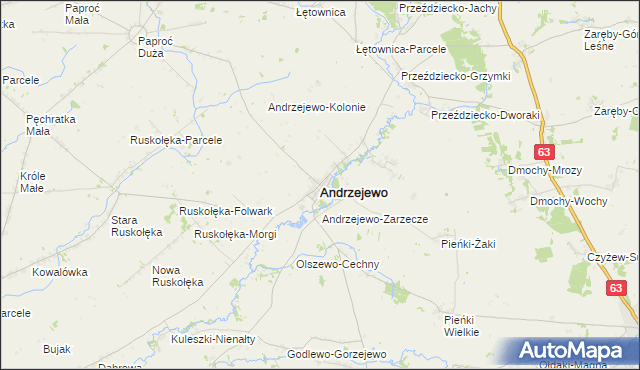 mapa Andrzejewo powiat ostrowski, Andrzejewo powiat ostrowski na mapie Targeo