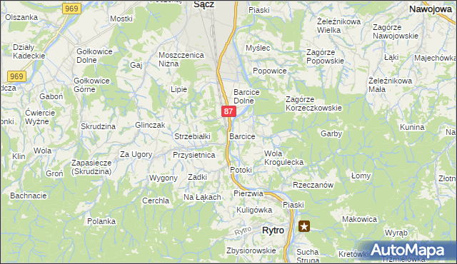 mapa Barcice gmina Stary Sącz, Barcice gmina Stary Sącz na mapie Targeo