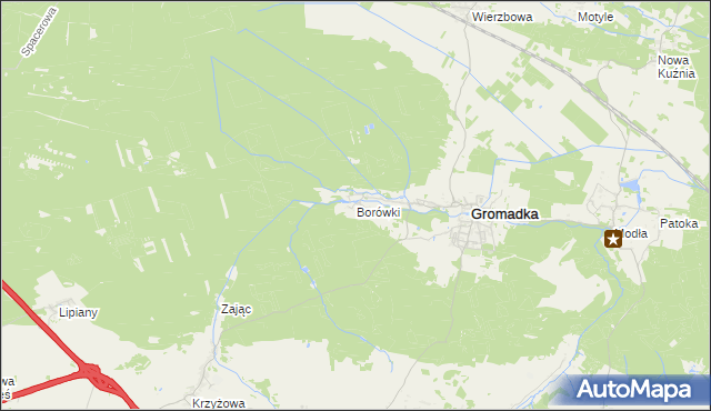 mapa Borówki gmina Gromadka, Borówki gmina Gromadka na mapie Targeo