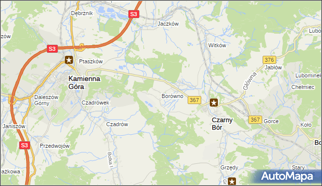 mapa Borówno gmina Czarny Bór, Borówno gmina Czarny Bór na mapie Targeo