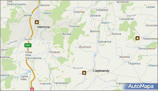 mapa Brochocin gmina Ciepłowody, Brochocin gmina Ciepłowody na mapie Targeo