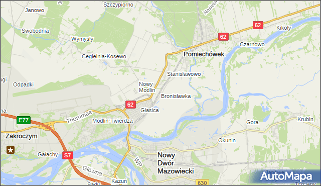 mapa Bronisławka gmina Pomiechówek, Bronisławka gmina Pomiechówek na mapie Targeo