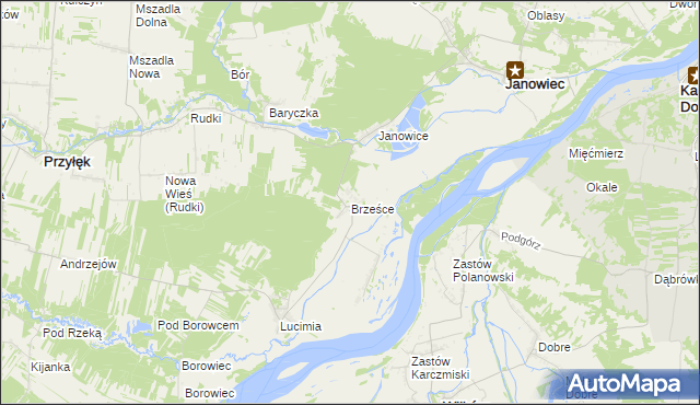 mapa Brześce gmina Janowiec, Brześce gmina Janowiec na mapie Targeo