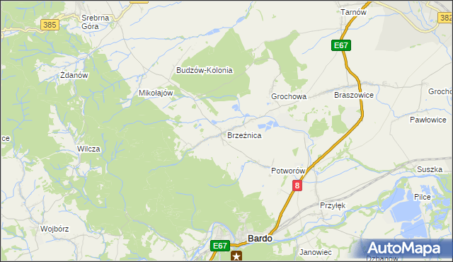 mapa Brzeźnica gmina Bardo, Brzeźnica gmina Bardo na mapie Targeo