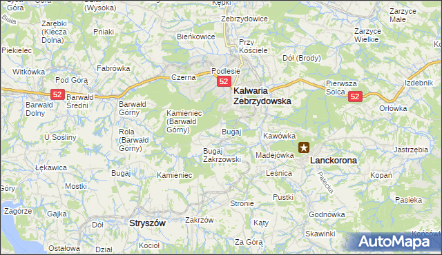 mapa Bugaj gmina Kalwaria Zebrzydowska, Bugaj gmina Kalwaria Zebrzydowska na mapie Targeo