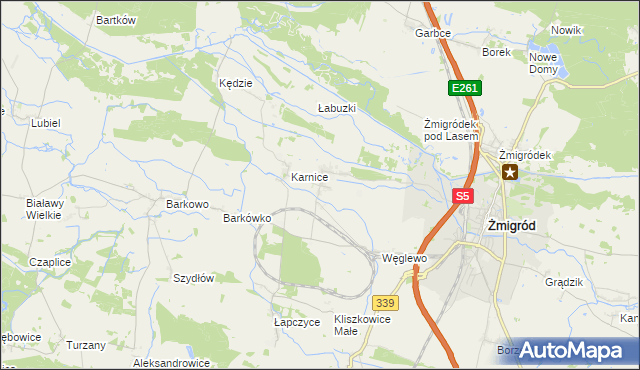 mapa Bychowo gmina Żmigród, Bychowo gmina Żmigród na mapie Targeo