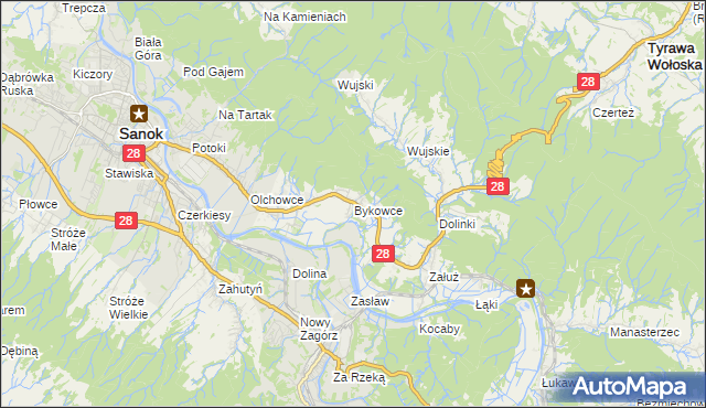 mapa Bykowce, Bykowce na mapie Targeo