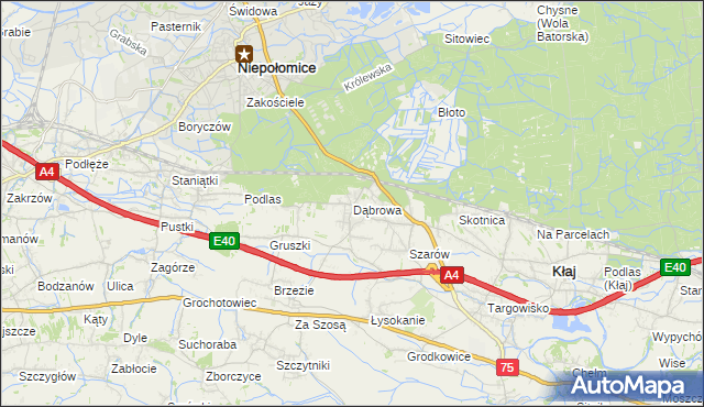 mapa Dąbrowa gmina Kłaj, Dąbrowa gmina Kłaj na mapie Targeo