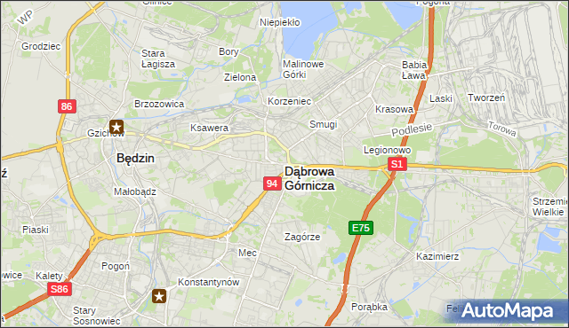 mapa Dąbrowa Górnicza, Dąbrowa Górnicza na mapie Targeo