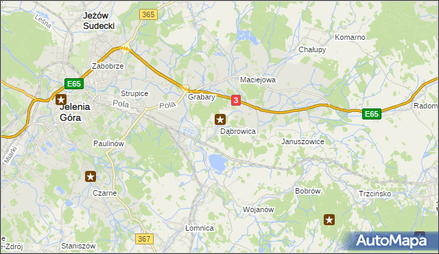 mapa Dąbrowica gmina Mysłakowice, Dąbrowica gmina Mysłakowice na mapie Targeo