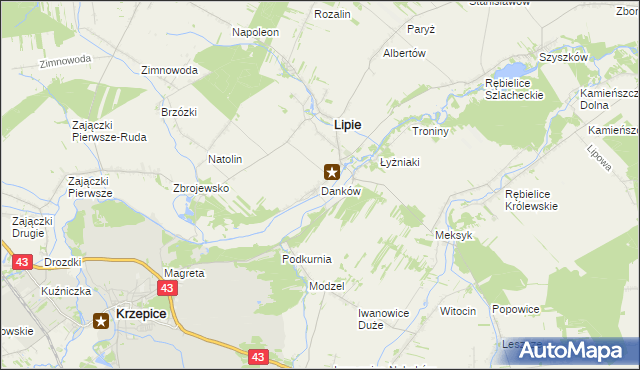 mapa Danków gmina Lipie, Danków gmina Lipie na mapie Targeo