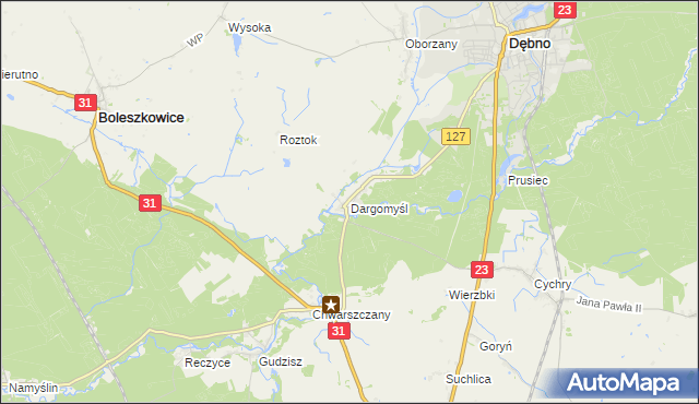 mapa Dargomyśl gmina Dębno, Dargomyśl gmina Dębno na mapie Targeo