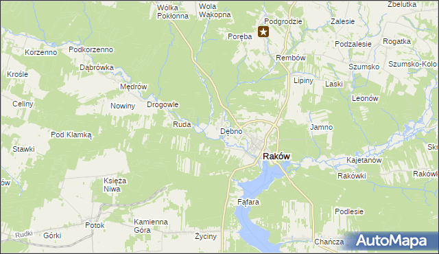 mapa Dębno gmina Raków, Dębno gmina Raków na mapie Targeo