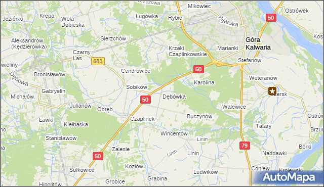 mapa Dębówka gmina Góra Kalwaria, Dębówka gmina Góra Kalwaria na mapie Targeo