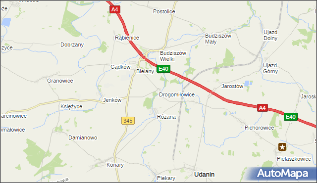 mapa Drogomiłowice, Drogomiłowice na mapie Targeo