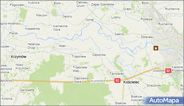 mapa Gąsiorów gmina Kościelec, Gąsiorów gmina Kościelec na mapie Targeo