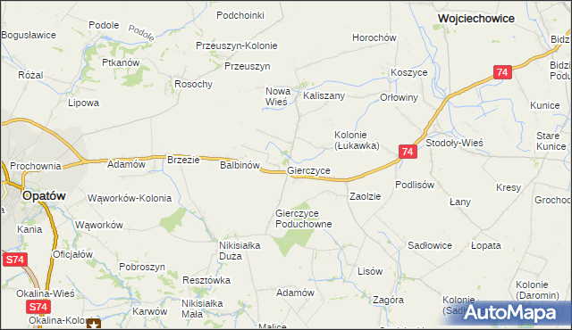 mapa Gierczyce gmina Wojciechowice, Gierczyce gmina Wojciechowice na mapie Targeo