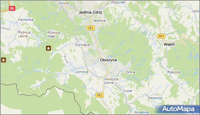 mapa Głuszyca powiat wałbrzyski, Głuszyca powiat wałbrzyski na mapie Targeo