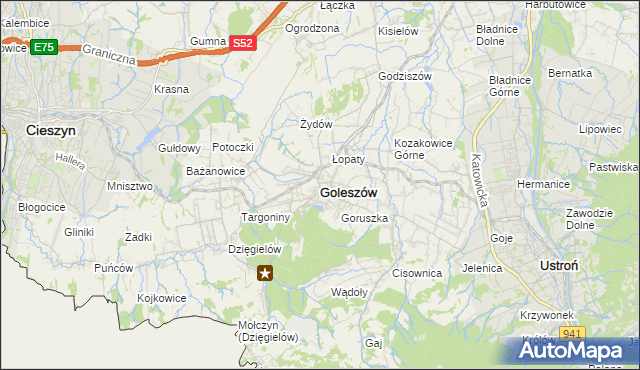 mapa Goleszów powiat cieszyński, Goleszów powiat cieszyński na mapie Targeo